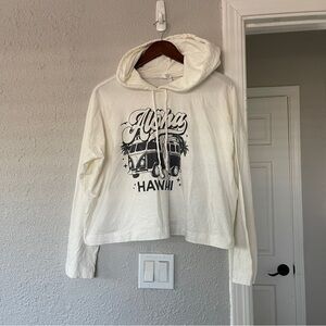Aloha Hawaii Graphic cropped Hoodie cream black L